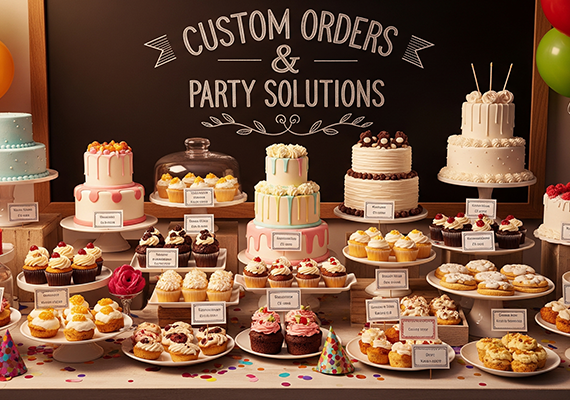 Freshly baked custom cakes and pastries displayed for special events by Asiri Bakers